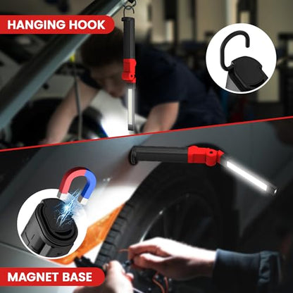Rechargeable Work Light 2200mAh Magnetic LED Work Light Flashlight Mechanic Light Tool for Men Him, Foldable Lamp with Hook for Car Repair Emergency BBQ Grill (4 Pack) - style: 350 Lumens - 4Pcs