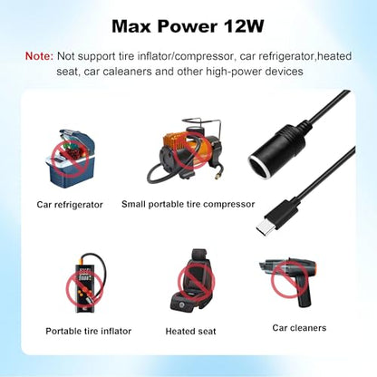 USB C to 12V Cigarette Lighter Adapter - 6.5ft USB C Male to 12V Car Socket Female Converter Cable for Dash Cam, Power Bank, GPS, LED Strips (12W Max)