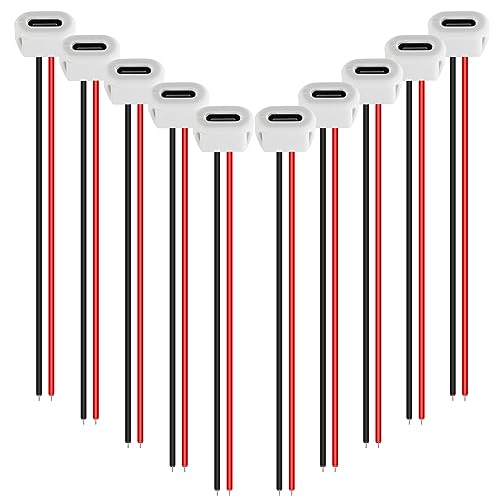 10PCS Type-C Female Chassis Waterproof 2P Solder Wire Type USB C Pigtail Cable Extension Power Cable USB-C Plug to 2 Pin Bare Wire Open End Connector White - style: C
