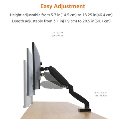 Amazon Basics Gas Spring Single Monitor Arm Desk Mount, Adjustable Tension, Fits 15–27 Inch Monitors, Supports 4.4–15.4 lbs, VESA 75x75/100x100, Black - size: Single, style: GasSpringMonitor