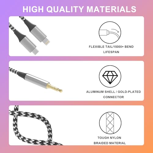 Apple MFi Certified Aux Cord for iPhone, 2 in 1 USB-C & Lightning to 3.5mm Jack Audio Cable for iPhone 16 15 14 13 12 11 XS XR X 8 7 6 iPad to Car/Home Stereo/Headphone/Speaker (Silver)