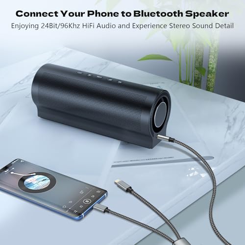 2 in 1 Aux Audio Cable, USB C to 3.5mm Aux Audio Cable, Lightning to 3.5mm Audio Cable Fit with iPhone 16/15/14/13/12/11/XR, Galaxy S24/S23/S22/S21, Pixel 9/8/7/6/5, iPad to Car Stereo Speaker 4FT