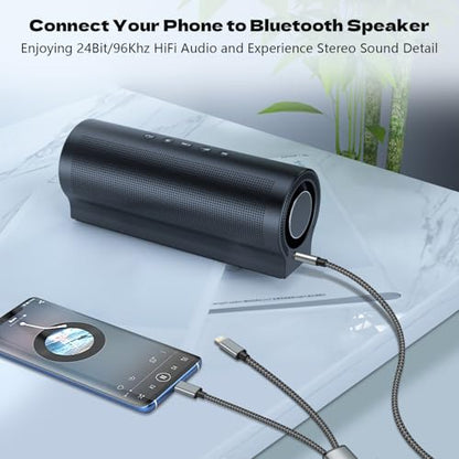 2 in 1 Aux Audio Cable, USB C to 3.5mm Aux Audio Cable, Lightning to 3.5mm Audio Cable Fit with iPhone 16/15/14/13/12/11/XR, Galaxy S24/S23/S22/S21, Pixel 9/8/7/6/5, iPad to Car Stereo Speaker 4FT