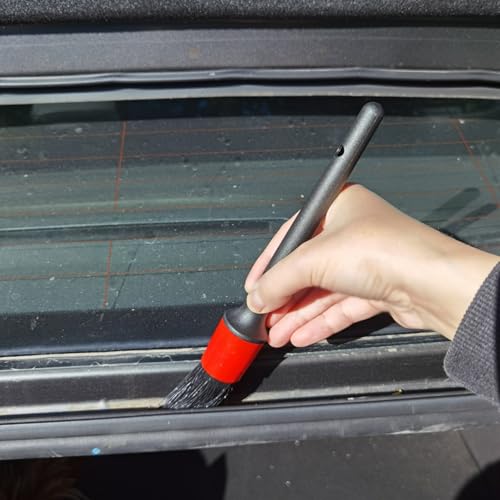 Car Detailing Brush Set of 5 - Boar Hair, Cleaning Brush, Wheel Cleaner Brush, Car Dust Brush, Car Interior Leather Seat and Vent Brush, Parts Cleaner Brush