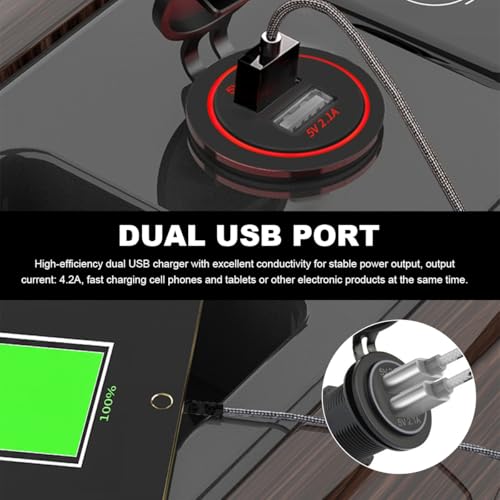4.2A Dual USB Charger Socket, Waterproof Power Outlet 12V/24V 2.1A & 2.1A Quick Charge Socket, USB Charger Socket with Cap for Car Golf Cart Mobile RV ATV Truck Marine Boat (Red) - color: Red