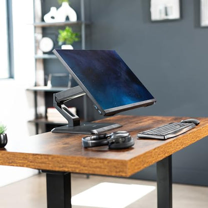 VIVO Premium Single 17 to 32 inch VESA Monitor and Touch Screen Desk Stand with Rotating Base, Freestanding Pneumatic Height Adjustable Arm, 12 inch Maximum Screen Height, Black, STAND-V001R