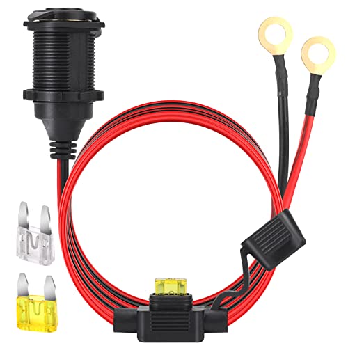 4FT 12V/24V Fixed Thread Cigarette Lighter Socket Extension Cable with Perforated Terminal Direct Battery Type car Cigarette Lighter Adapter 2.5mm² Heavy Duty Cable 20A (Free Two Blade fuses） - color: 4 FT