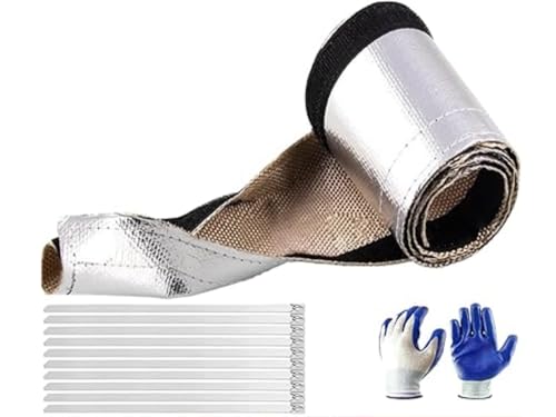 Automotive Heat Shield Sleeve, 1/2" x 10 Ft Aluminized Sleeving for Engine Bay, Exhaust Hose & Wiring Protection | High Temp Wrap with Hook & Loop | Includes 10 Stainless Steel Zip Ties - size: 1/2" I.D.x 10Ft