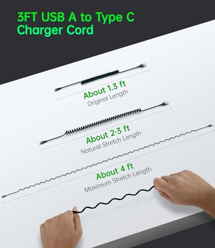 USB C Cable Fast Charging 60W 3FT/5FT, Coiled USB A to USB C Cable for Car - color: Green, size: 3FT/5FT, style: USB A to USB C