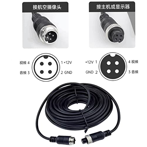 Car Video 4Pin Aviation Extension Cable for CCTV Rearview Camera Car Truck Trailer Camper Bus Motorhome Vehicle Backup Monitor Waterproof Shockproof System 33FT/10M Black, Pack of 1 - size: 33FT/10M