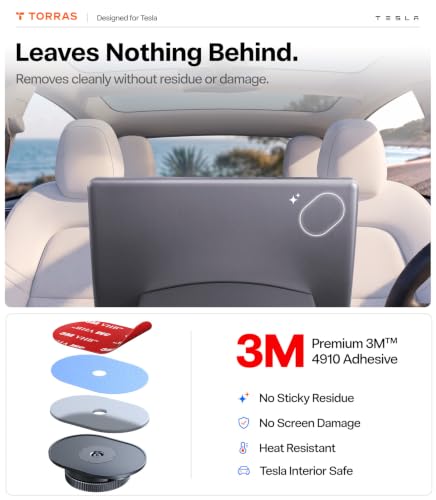 TORRAS Stow Tesla Phone Mount [Hidden & Strong Magnet] 360°Rotation Foldable Tesla Phone Holder Fit for All Phones, Tesla MagSafe Car Mount, Tesla Accessories for Model Y Model 3/S/X/Cybertruck