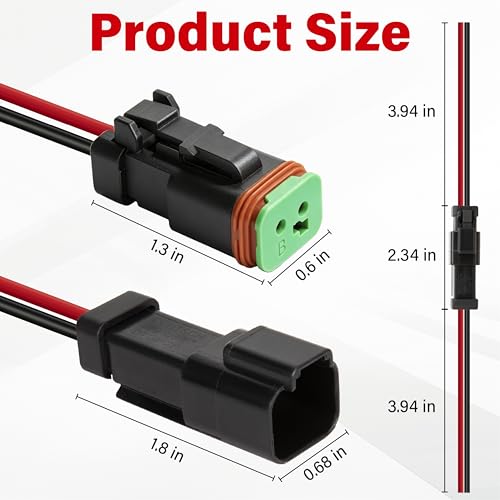 Deutsch DT 2 Pin Black Male Female Wiring Harness Connector 6 Kits, 16 AWG - color: 6 Sets-Black, size: 2Pin