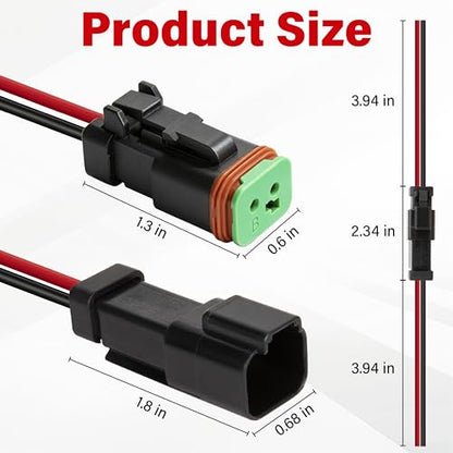 Deutsch DT 2 Pin Black Male Female Wiring Harness Connector 6 Kits, 16 AWG - color: 6 Sets-Black, size: 2Pin