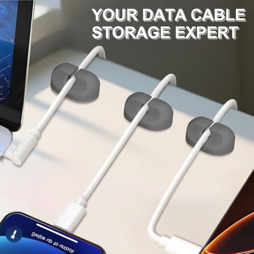 12-Packs Cable Holder Clips, Cable Management Cord Organizer Clips Self Adhesive for Desktop USB Charging Cable Nightstand Power Cord Mouse Cable Wire PC Home,Office,Car,Desk,Nightstand(1 * 12 Grey)