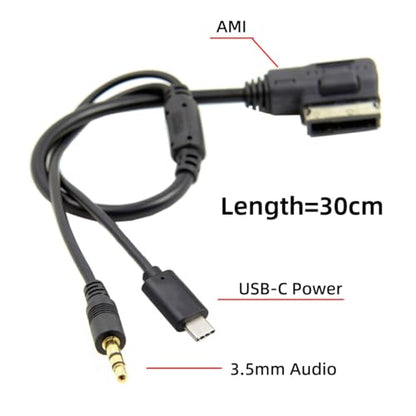 xiwai Media in AMI MDI to Stereo 3.5mm Audio & USB-C Aux Adapter Cable for Car VW Audi 2014 A4 A6 Q5 Q7