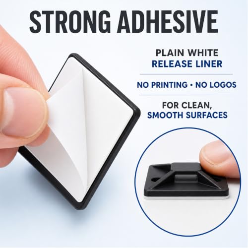 100 PCS 1" Adhesive Cable Tie Mounts – Strong Sticky Back Nylon Wire Holders for Cable Management in Home, Office, Car & Christmas Lights (BLACK-100) - color: Black-100pack