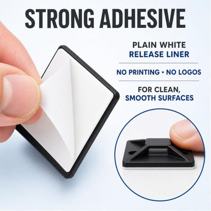100 PCS 1" Adhesive Cable Tie Mounts – Strong Sticky Back Nylon Wire Holders for Cable Management in Home, Office, Car & Christmas Lights (BLACK-100) - color: Black-100pack