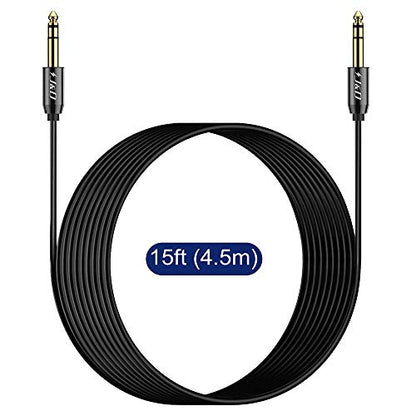 J&D 1/4 inch TRS Cable, Gold Plated Heavy Duty Copper Shell TRS 6.35mm Male to Male Balanced Stereo Audio Adapter, Quarter inch Guitar Interconnect Cable for Studio Monitors, Bass, Keyboard, 15 Feet - size: 15 Feet