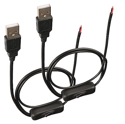 DC 2-pin USB Cable with ON/Off Switch USB 2.0 A Male Plug 2 Pin 2 Bare Wire Charge Cable Connector with Power Switch for 5V-12V PC/LED Desk Lamp/USB Fan/LED Strips[black-2Pcs/1M/3.3ft] - color: Black