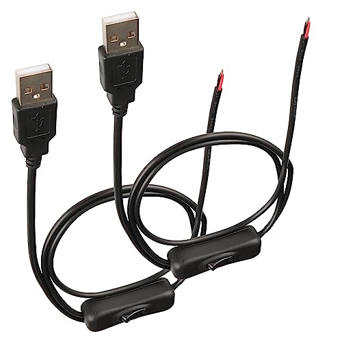 DC 2-pin USB Cable with ON/Off Switch USB 2.0 A Male Plug 2 Pin 2 Bare Wire Charge Cable Connector with Power Switch for 5V-12V PC/LED Desk Lamp/USB Fan/LED Strips[black-2Pcs/1M/3.3ft] - color: Black