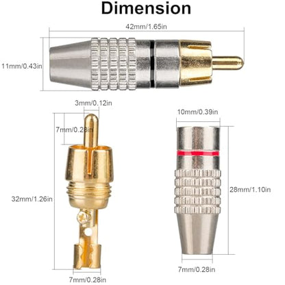 10Pack RCA Male Plug Solder, Gold Audio Video Cable Adapter Connector for Speaker Wire Wall Plate Home Theater Audio Video Receiver Amplifiers and Sound Systems - style: 10-Pack