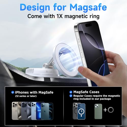 ANDERY Car Phone Holder for Magsafe [78+LBS Strongest Suction & 2400gf Strongest Magnetic] 360° Adjustable Car Phone Mount, Phone Holders for Your Car for iPhone 17-12 Pro Max Air Plus ((White) - color: White