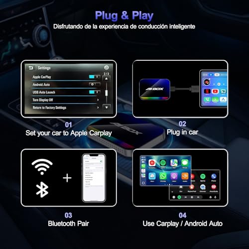 AI Box Wireless CarPlay Adapter,Magic Box with YouTube TikTok, Built-in Play Store and Screen Mirroring, Plug and Play Wireless Adapter for OEM Factory Wired CarPlay Vehicles