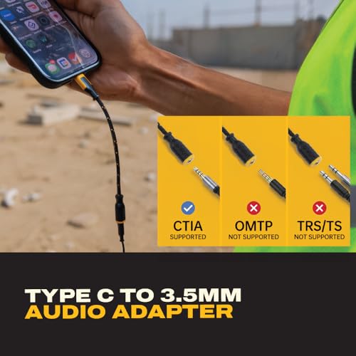 DEWALT Aux to USB C Adapter – 3.5mm to USB C Audio Headphone Dongle
