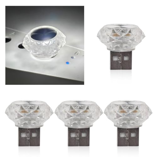 4PCS USB LED Car Interior Lights, Mini Plug-in Car Atmosphere Lamp, Portable Retro Auto Ambient Night Light, Universal for Vehicle, Bedroom, Laptop, Party, Camping Decoration (White) - color: White