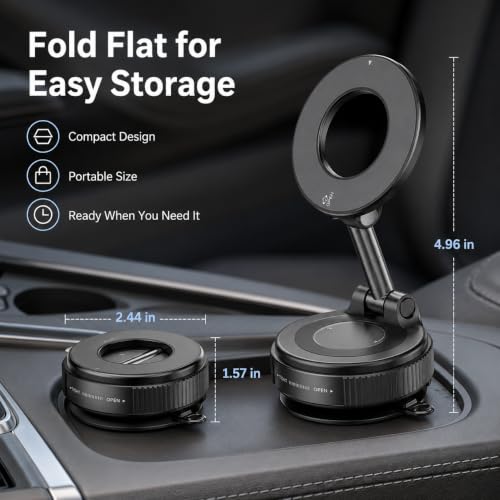 Magnetic Car Phone Mount, Vacuum Suction Cup MagSafe Cell Holder, Foldable Premium Zinc Alloy 360° Rotating Dashboard Windshield Desk Mount for Navigation and Live Streaming - color: Magnetic Car Mount Phone 1