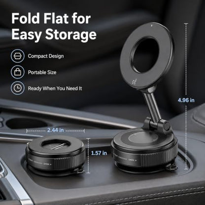 Magnetic Car Phone Mount, Vacuum Suction Cup MagSafe Cell Holder, Foldable Premium Zinc Alloy 360° Rotating Dashboard Windshield Desk Mount for Navigation and Live Streaming - color: Magnetic Car Mount Phone 1