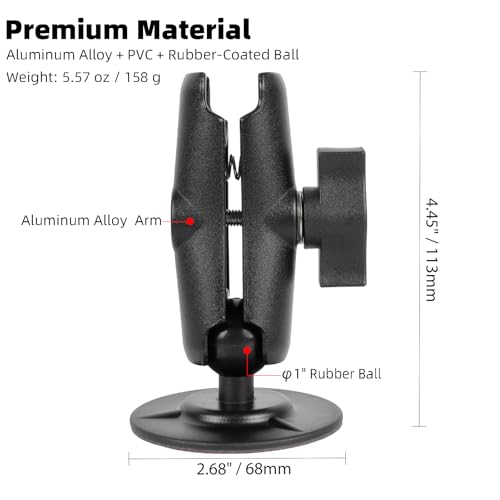1" Ball Adhesive Base with Aluminum Alloy 3.54" Length Medium Arm, Compatible with RAM B Size Mounts, Flexible Adhesive Mount for Motorcycle Gas Tank & Car Dashboard - style: 1" Ball Adhesive Base with 3.54" Arm