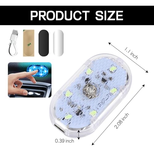 2 PCS Car LED Lights Interior Wireless, Super Bright Auto Interior Ambient Light with 6 Bright LED Lamp Beads, Portable USB Rechargeable Car Led Night Light for Vehicle Decor(Ice Blue)