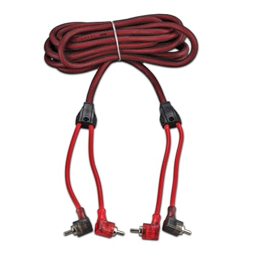DS18 R12.L 100% Oxygen Free Copper OFC Ultra Flex 2-Channel RCA with 90 Degree Ends - Dual Twist Wire Noise Reducing Audio Cable for Amplifiers, Subwoofers, Speakers - 12 FT