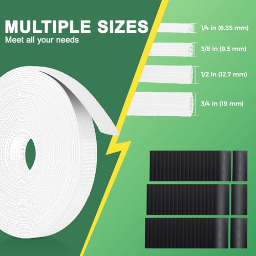132 ft Expandable Braided Cable Sleeve Wire Loom PET Wire Sleeving，Wrap Management Mesh for Audio Video and Other Home Device Cable Automotive Wire - (1/2 Inch, 1/4 Inch, 3/8 Inch,3/4 Inch,White) - color: White