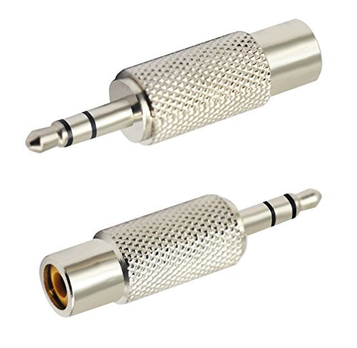 RCA to 3.5MM Audio Adapter Metal 3.5mm (1/8 Inch) Stereo Plug Male to RCA Female Jack Adaptor Connector(Silver)(2 Packs, 3-Pole) - color: 2 Packs, 3-Pole