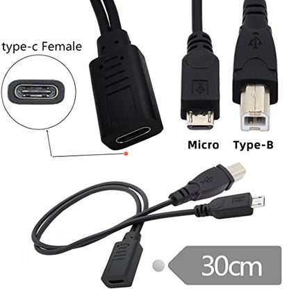 chenyang USB C Splitter Multi Charging Cable,USB C 1 to 2 USB B/Micro USB Charge Extension Cable Supports Charging Two Devices at The Same Time 0.98FT/0.3M - style: USB C to USB B ＆ Micro USB