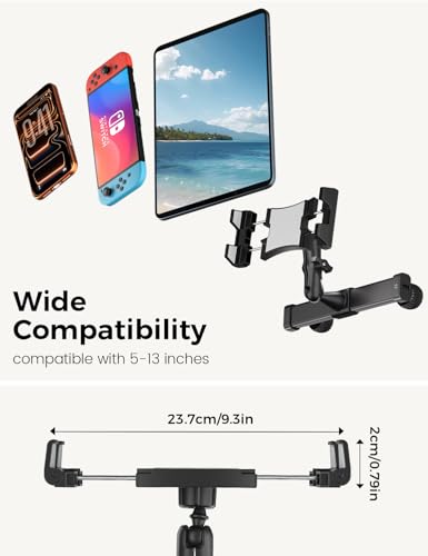 OHLPRO Tablet Holder for Car Headrest,360°Adjustable Clip Arm Tablet Mount for Car Backseat,Gifts Road Trip Essentials for Kids,Fits for 5-13" Device Like iPad Pro, Air, Mini, Galaxy, Fire - size: 5-13" Device
