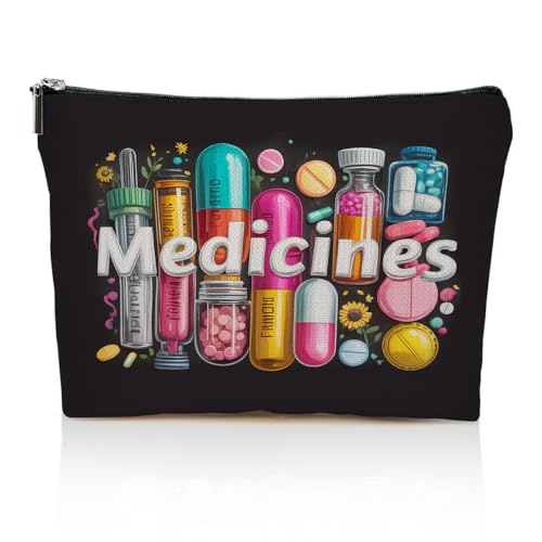 Medicine Makeup Bag, Colorful Medical Themed Cosmetic Bags Zipper Pouch - color: Multicolor 057