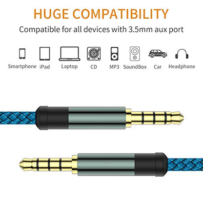 MCSPER 2 Pack TRRS 3.5mm Audio Cable, 5Ft 4-Conductor (4 Pole) with Mic[Microphone Compatible] Nylon Braided Aux Cord Compatible Car Home Stereos,Speaker,Headphones,Sony(Blue) - size: 5 Feet
