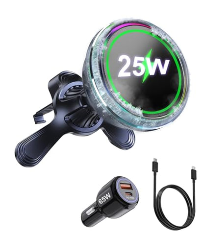for MagSafe Car Mount Charger with Cooling Fan, 25W Fast Charging Magnetic Wireless Car Charger, Dashboard & Air Vent Phone Holder for iPhone 17 Pro Max Air 16 15 14 13 12, Galaxy S25-S26