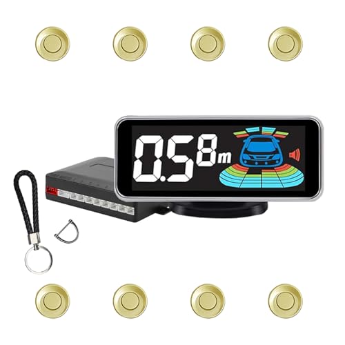 Backup Parktronic System 8-Sensor with LCD Display & Car Keychain,Distance Detection (Meter/Feet),English/Spanish/Beep Alert Options 20 Color Probes:8 Main Colors 20mm Compact Elegant Design - color: Gold