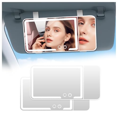 2 pack， Car Sun Visor Vanity Mirror， Rechargeable Led 3 Light Modes,Dimmable Touch Screen,Side with triple magnification mirror image (2)