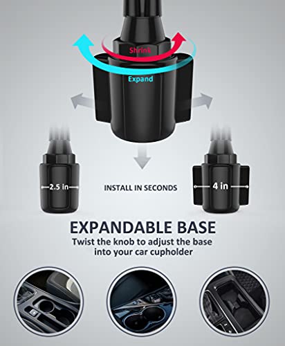 Dual Phone Holder for Car Cup Holder – Long Flexible Neck, 360° Rotatable Car Phone Mount - Adjustable Cell Cup Holder, Universal Size Fits 2 iPhone, Samsung, GPS and More (Magnetic) - style: Magnetic Holders