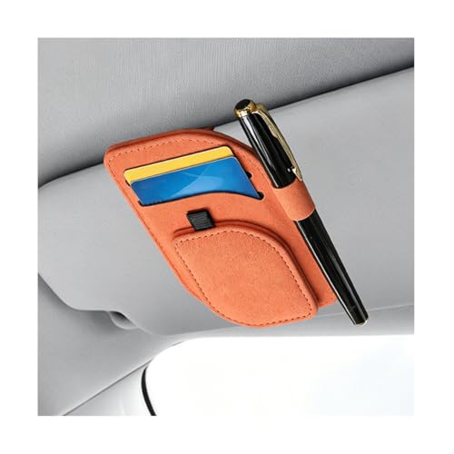 Car Sun Visor Organizer, Multi-Pocket Vehicle Sunglass Card Holder with Pen Slot, Automotive Interior Sunshade Glasses Storage Organizer, Universal Fit (Orange) - color: Orange