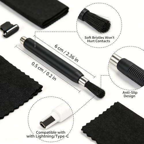 14 PCS Charging Port Cleaning Kit, Multifunction Nylon Brush Dust Cleaner, Anti-Clogging Speaker & Port Tools Compatible with Lightning & USB-C Mobile Electronic Devices