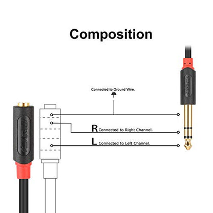 J&D 3.5mm to 1/4 Headphone Adapter Cable, Gold Plated Audiowave Series 3.5mm 1/8 inch Female TRS to 6.35mm 1/4 inch Male TRS Stereo Audio Cable for Mixer Guitar Piano Amplifier Speaker, 6FT - size: 6 Feet