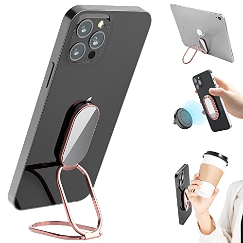 Phone Holder Foldable Phone Stand Phone Ring Holder Finger Kickstand 360° Rotation Cell Phone Stand Metal Phone Grip for Magnetic Car Mount Sticky Phone Grip Compatible with Most Smartphones - color: Rose Gold