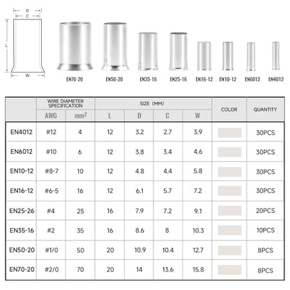166Pcs Wire Ferrules Kit, Silver Copper Crimp Terminals