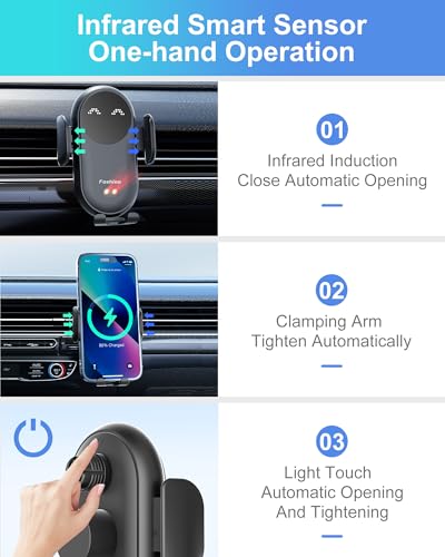 Bilious Wireless Car Charger, Phone Mount for Car Wireless Charger Smart Sensor Air Vent, Automatic Clamping Phone Holder Compatible with iPhone 15/14/13/12/11/XS/XR/8, Samsung S22/S21/S20/Note 20